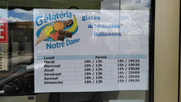 Gelateria Notre Dame menu