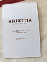 Hiriartia menu