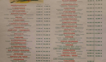 Pizzashop menu