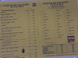Vallaury Pizza menu