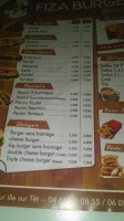 Fiza Burger menu