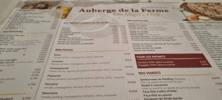 Auberge De La Ferme Em Vogels Hoft menu