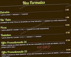 Pizzas Tentations menu