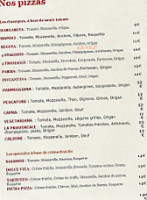 Piuma Pizza menu