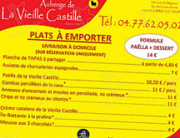 Auberge De La Vieille Castille Commelle Vernay Roanne menu