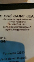 Le Pré St-Jean menu
