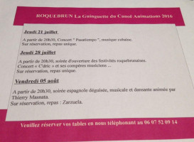 Guinguette Roquebrun menu