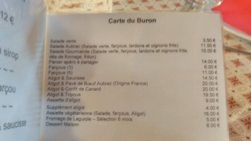 Le Buron De L'aubrac menu