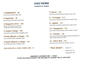 Pizza Chez Pierre menu