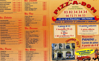 Pizz'a'dom menu
