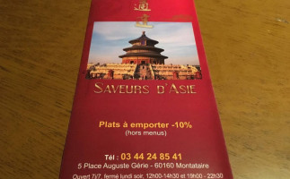 Saveurs D Asie menu