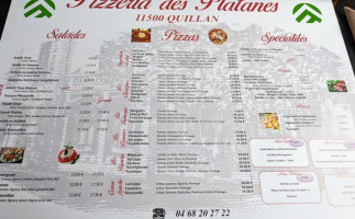 Pizzeria des Platanes menu