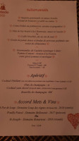 Oréade Balnéo menu