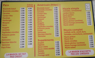 Friterie Alsacienne menu