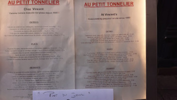 Au Petit Tonnelier menu