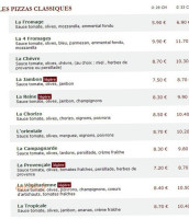 Le Kiosque à Pizzas menu