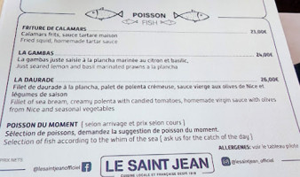 Le Saint Jean menu