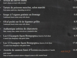 Le Paris Montparnasse menu