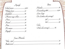 Restaurant le Panadura menu