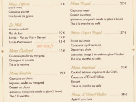 Orient'Halles menu