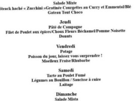 Pizza et Pasta du Lac menu