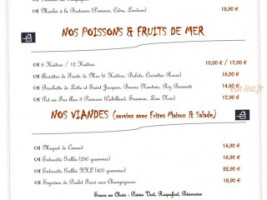 L'Abri des Greves menu