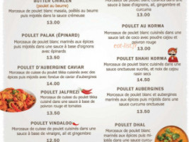 Le Gout de l'Inde menu