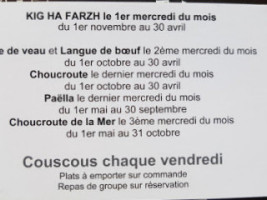 Auberge de Penn Ar Feunteun menu