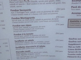 Le Chalet Des Colosses menu