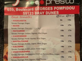 Pizza Presto menu