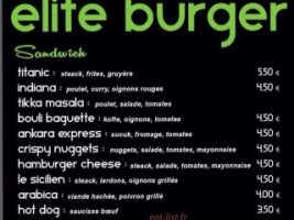 Elite Burger menu