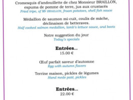 Saint Romain menu