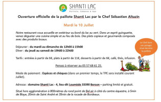 La Paillote Shanti Lac menu