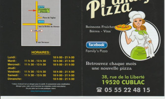 Family's Pizza menu