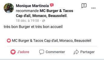 Mc Burger Tacos menu