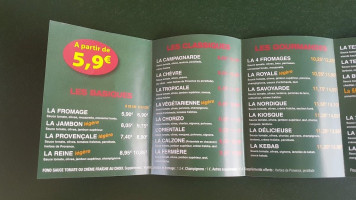 Le Kiosque à Pizzas menu