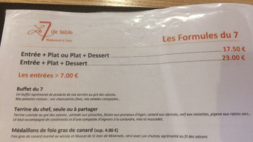 Le 7 de Table menu