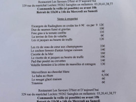 Les Saveurs d'Hier et Aujourd'hui menu